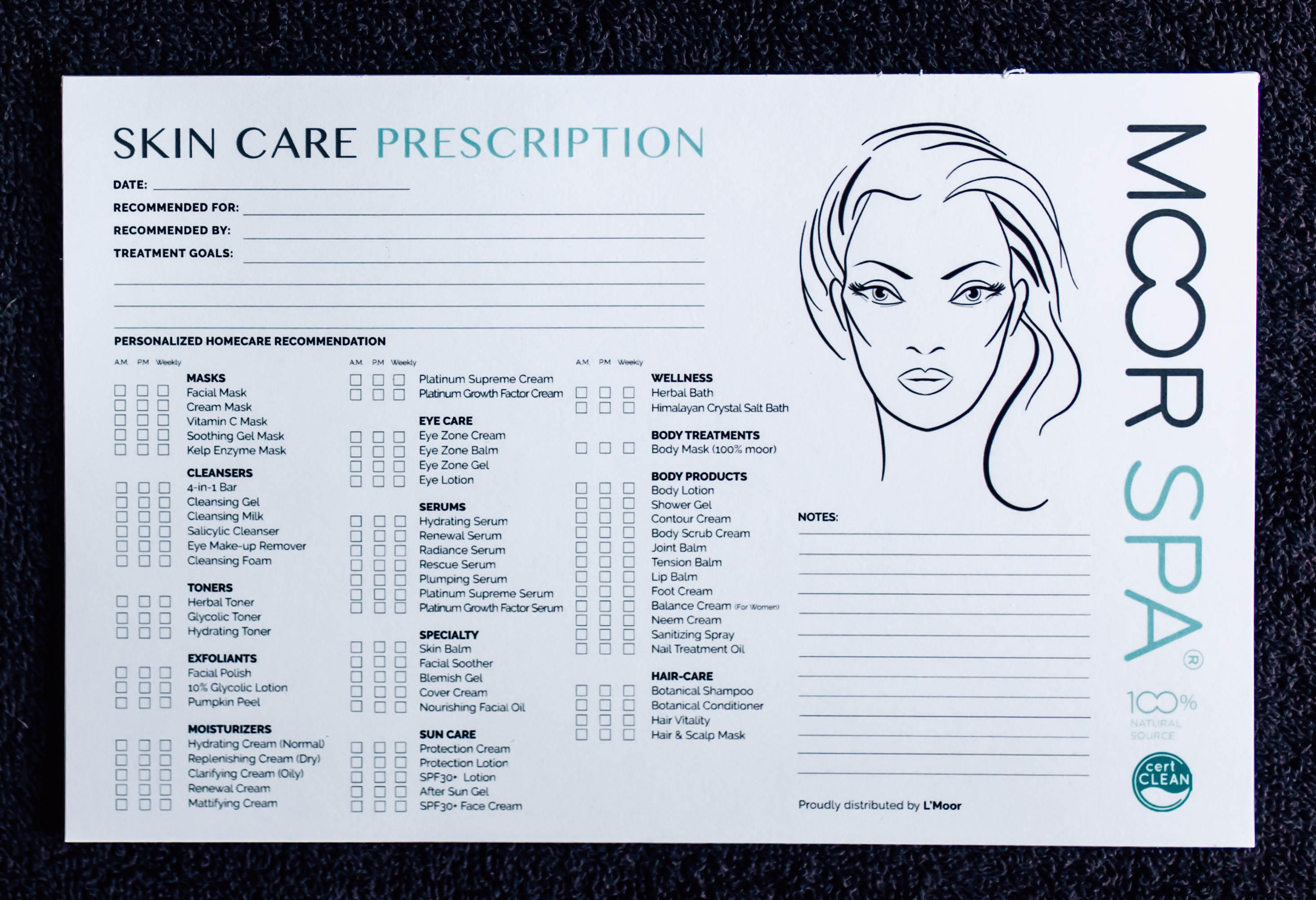 Moor Spa Prescription pad (25 Sheets) L'Moor